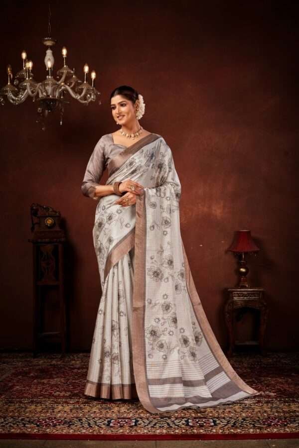 Exclusive floral tussar silk saree with foil work cf3
