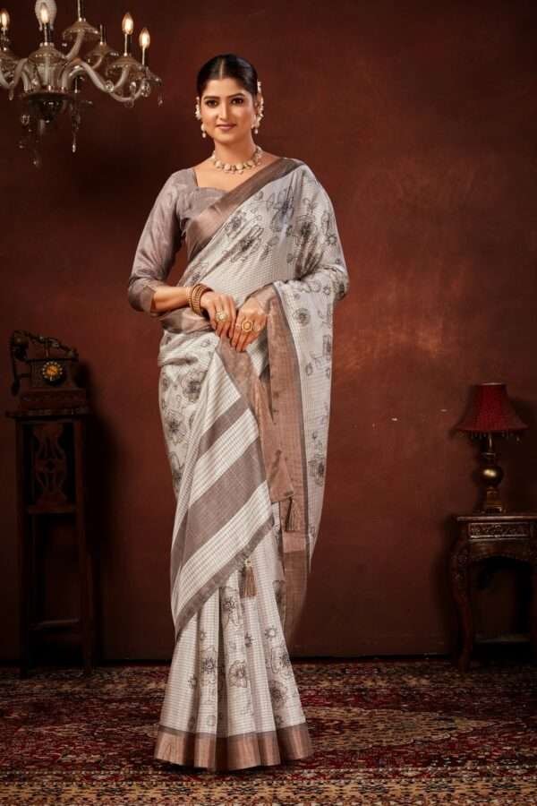 Exclusive floral tussar silk saree with foil work cf3 - Image 2