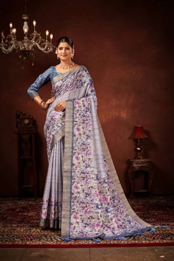 Exclusive floral tussar silk saree with foil work cf4 - Image 2