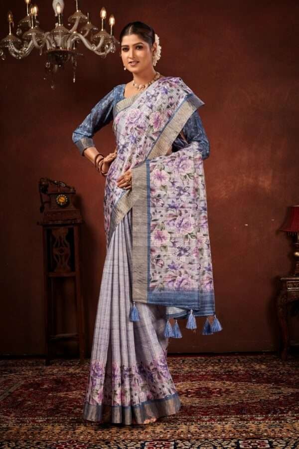 Exclusive floral tussar silk saree with foil work cf4