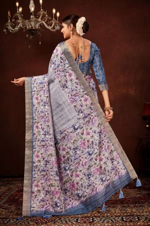 Exclusive floral tussar silk saree with foil work cf4 - Image 4