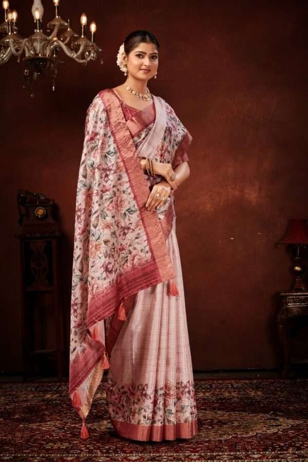 Exclusive floral tussar silk saree with foil work cf5 - Image 2