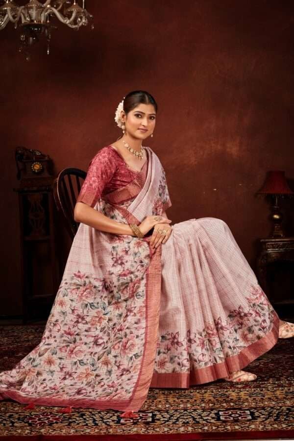 Exclusive floral tussar silk saree with foil work cf5 - Image 3