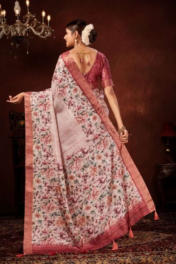 Exclusive floral tussar silk saree with foil work cf5 - Image 4