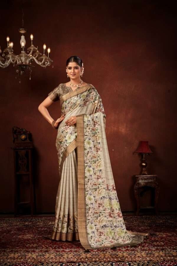 Exclusive floral tussar silk saree with foil work cf6