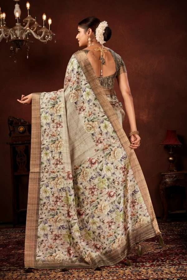 Exclusive floral tussar silk saree with foil work cf6 - Image 4