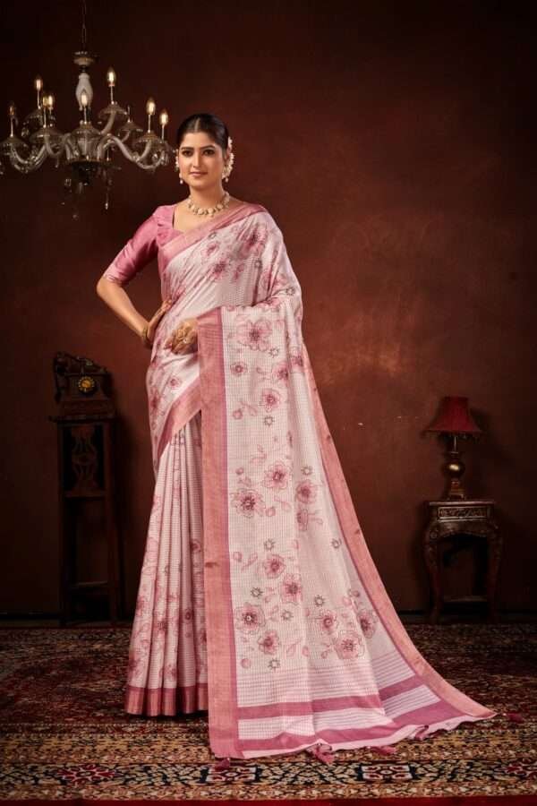 Exclusive floral tussar silk saree with foil work cf7
