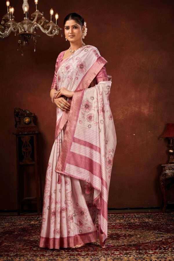 Exclusive floral tussar silk saree with foil work cf7 - Image 2