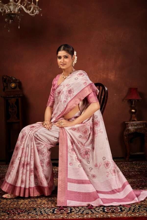 Exclusive floral tussar silk saree with foil work cf7 - Image 3