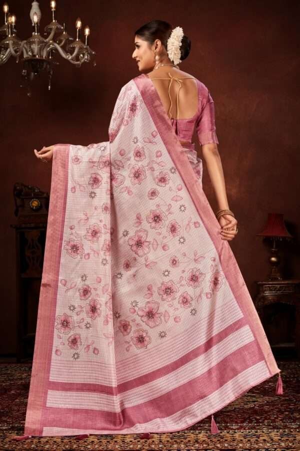 Exclusive floral tussar silk saree with foil work cf7 - Image 4