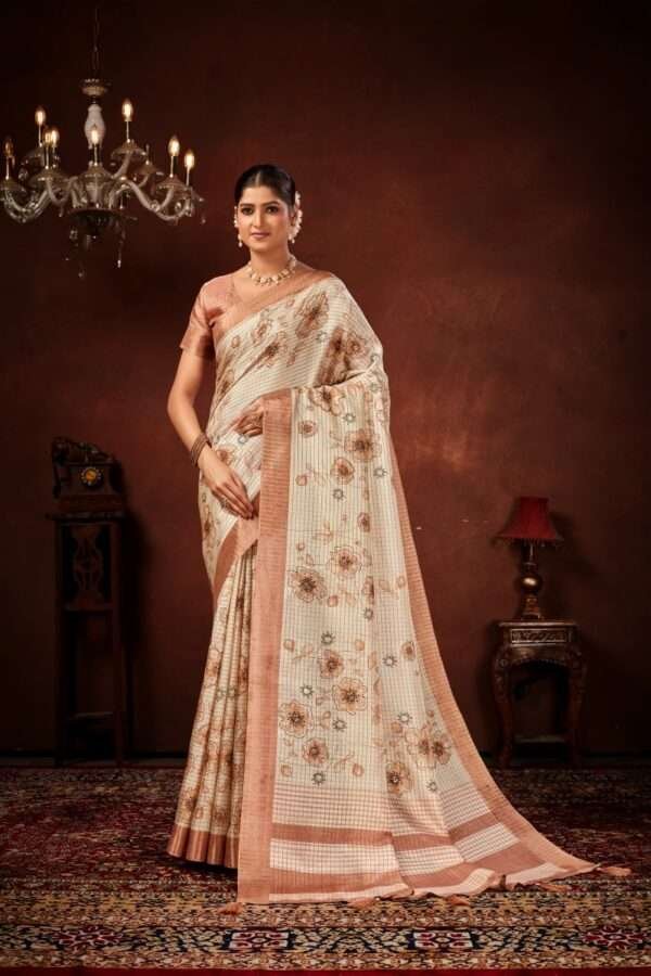 Exclusive floral tussar silk saree with foil work cf8