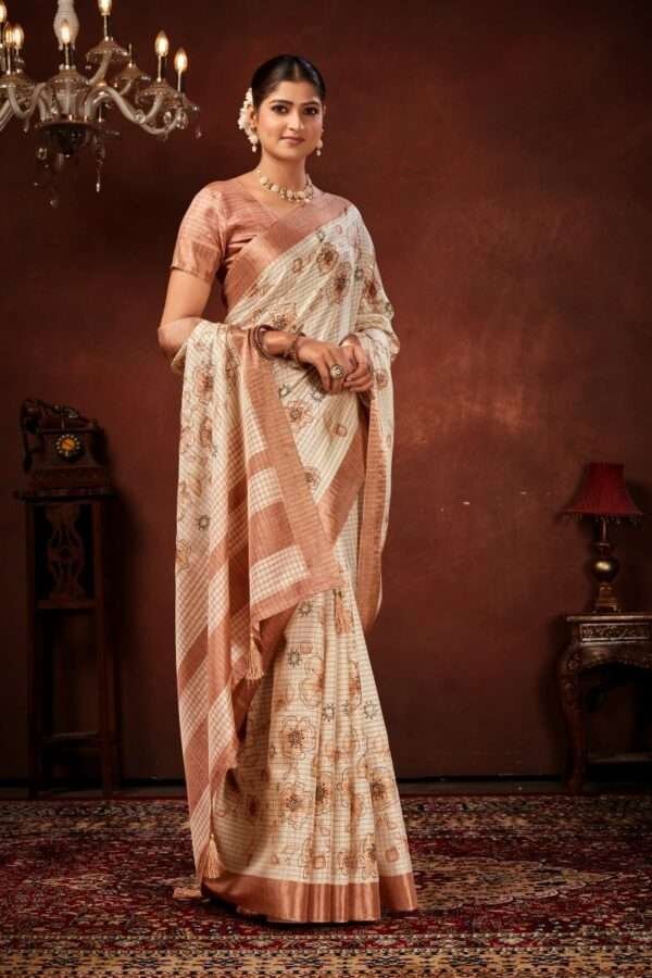 Exclusive floral tussar silk saree with foil work cf8 - Image 2