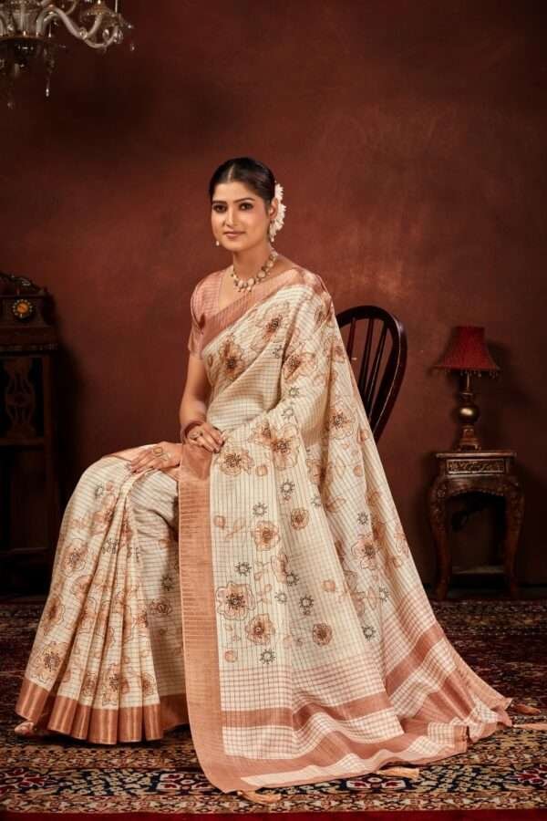 Exclusive floral tussar silk saree with foil work cf8 - Image 3