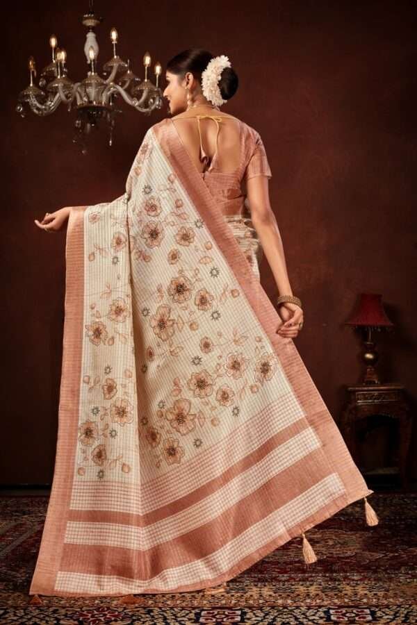 Exclusive floral tussar silk saree with foil work cf8 - Image 4