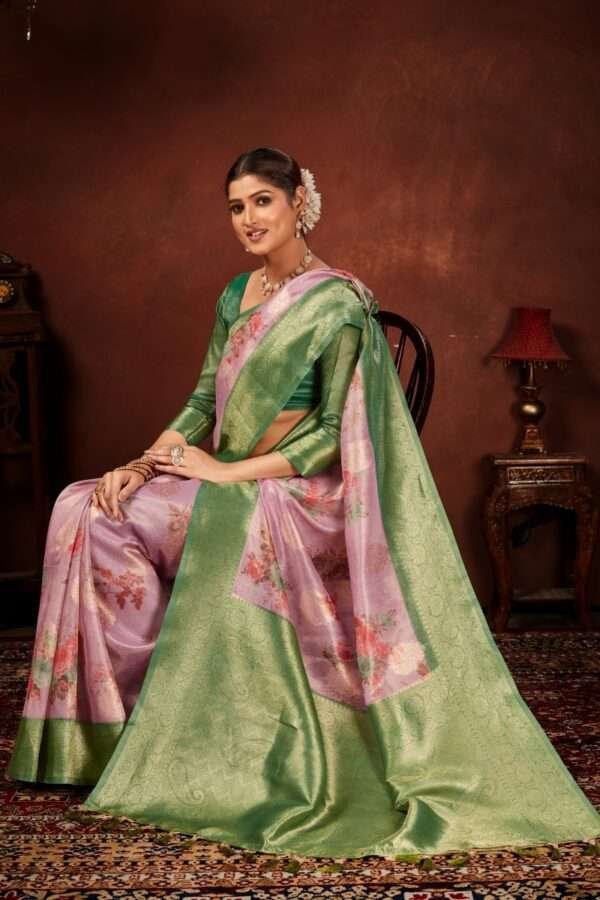 Fancy tissue silk saree tp8 - Image 3