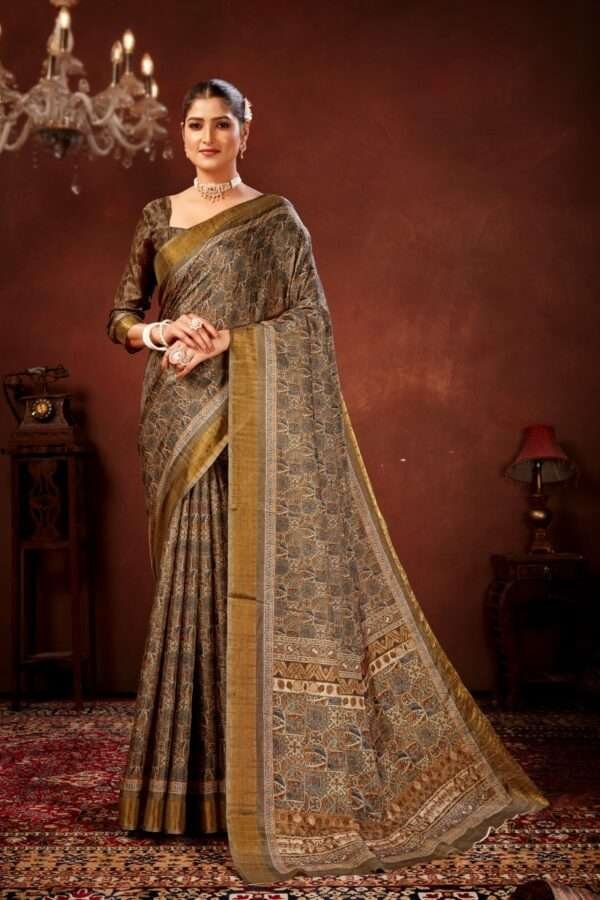 Geometric printed tussar silk saree p3