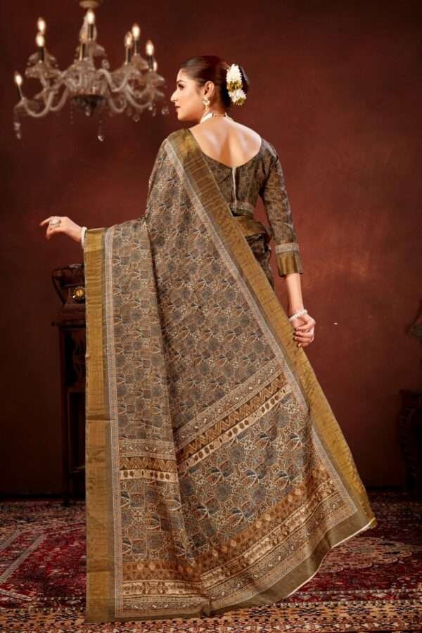 Geometric printed tussar silk saree p3 - Image 4