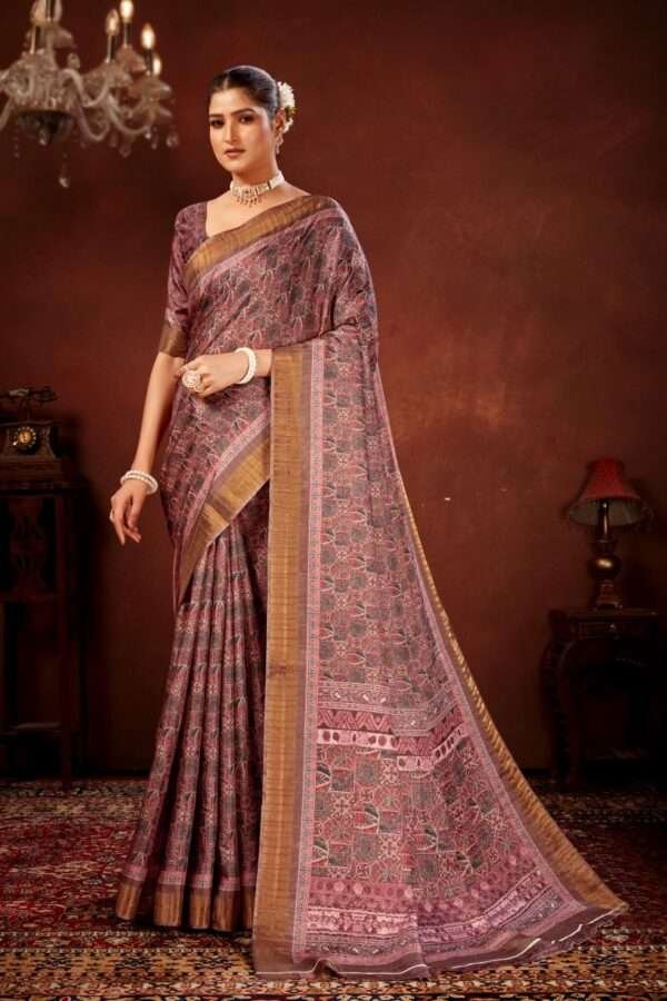 Geometric printed tussar silk saree p4 - Image 3