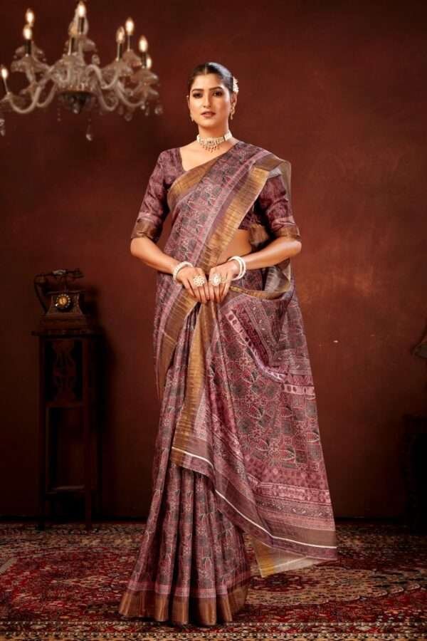 Geometric printed tussar silk saree p4