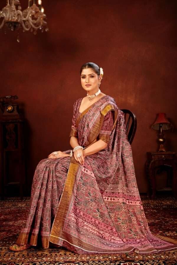 Geometric printed tussar silk saree p4 - Image 4