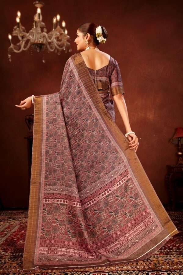 Geometric printed tussar silk saree p4 - Image 2