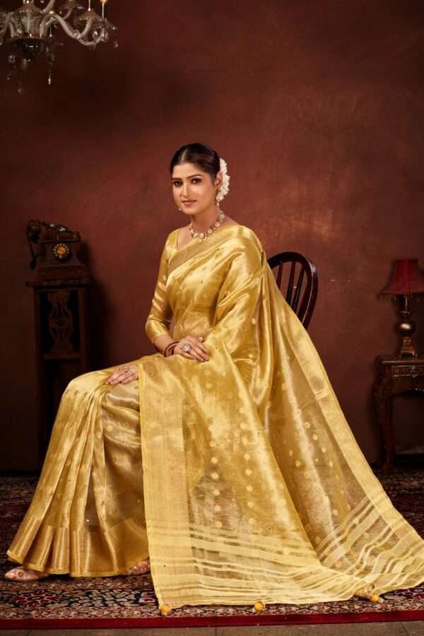 Gold designer tissue silk saree tsm5 - Image 4