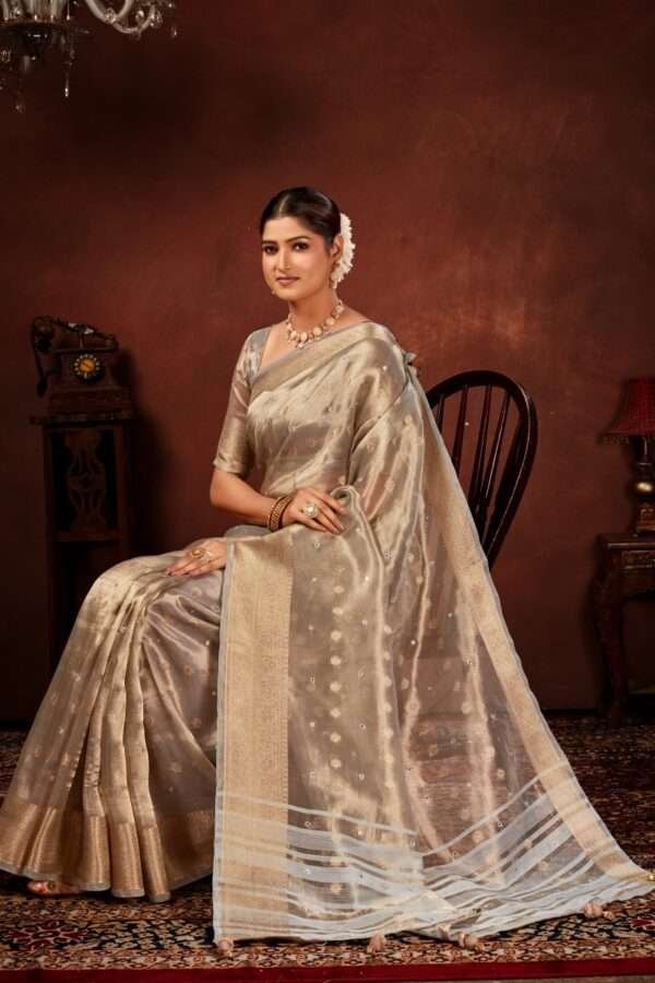 Grayish designer tissue silk saree tsm1 - Image 3