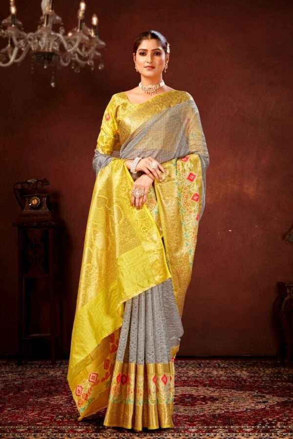 Grey patola silk saree ps3
