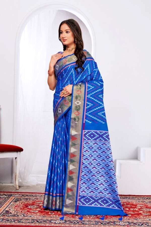 Blue handloom ikkat weave saree