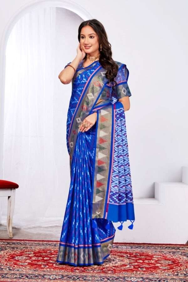 Blue handloom ikkat weave saree - Image 2