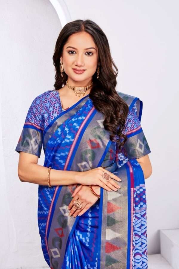 Blue handloom ikkat weave saree - Image 3