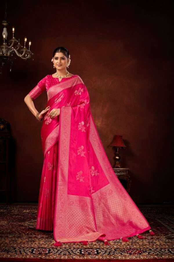 Hot pink pure satin silk saree vs2 - Image 2