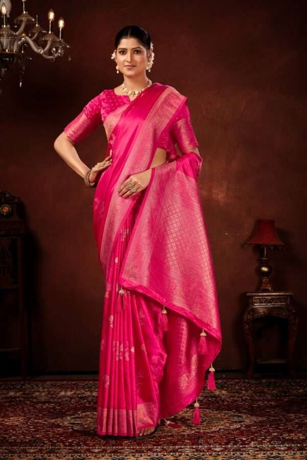 Hot pink pure satin silk saree vs2