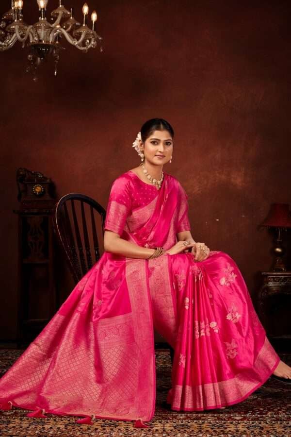 Hot pink pure satin silk saree vs2 - Image 3