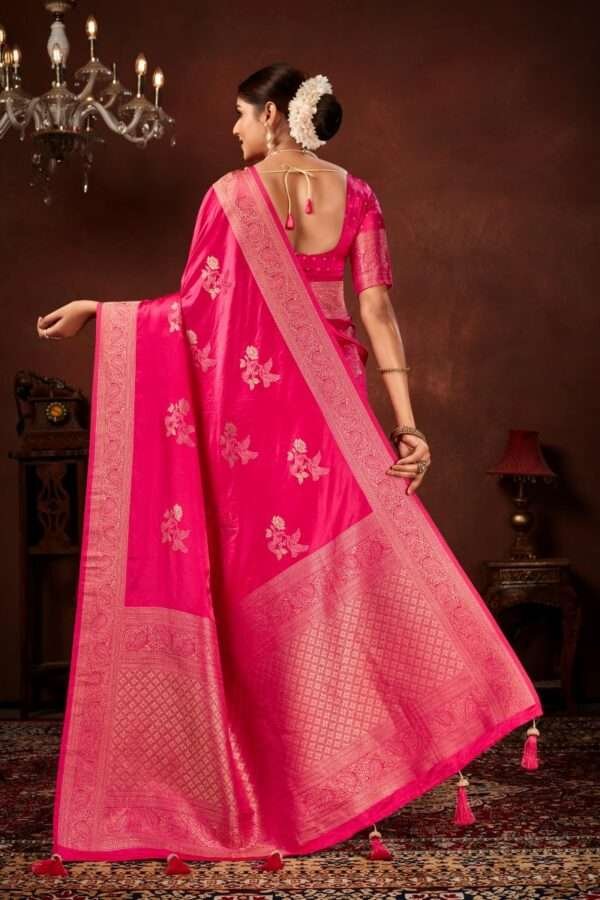 Hot pink pure satin silk saree vs2 - Image 4