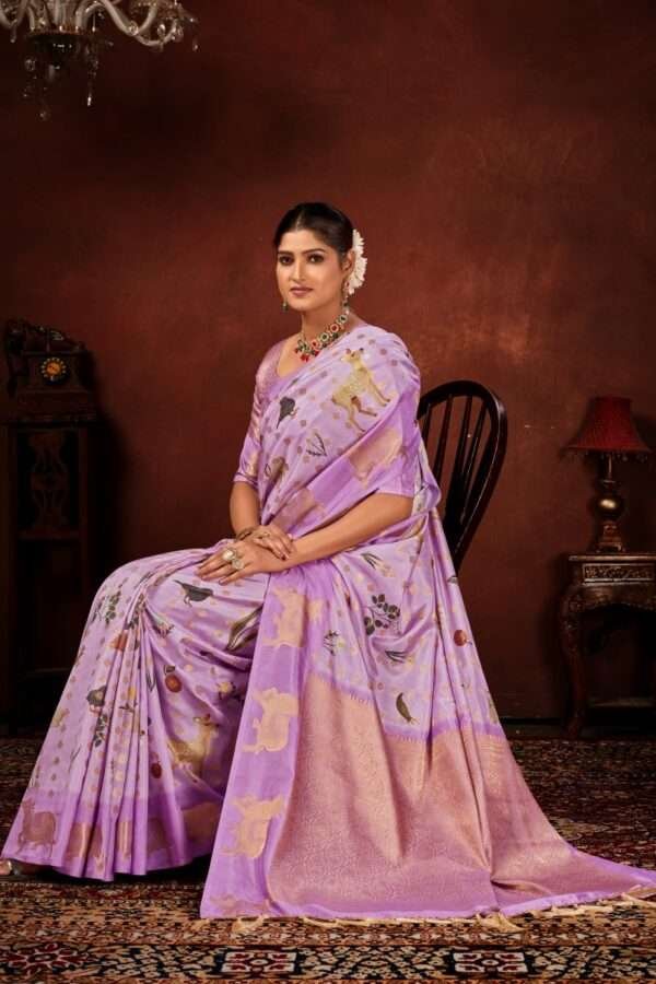 Lavender semi soft silk saree pb3 - Image 3