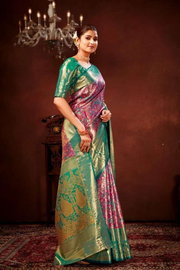 Magenta pure dharmavaram silk saree d9 - Image 2