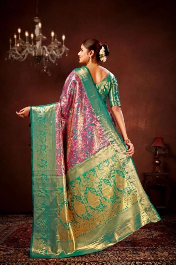 Magenta pure dharmavaram silk saree d9 - Image 4