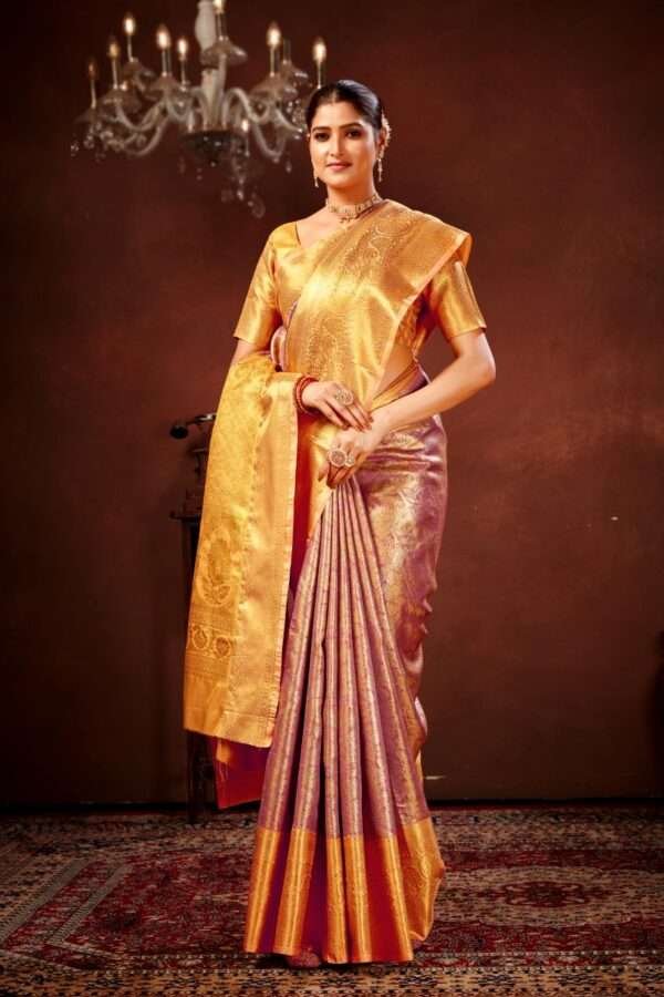 Mauve pink pure dharamavaram silk saree d7 - Image 2