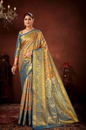 Mustard pure dharamavaram silk saree d6