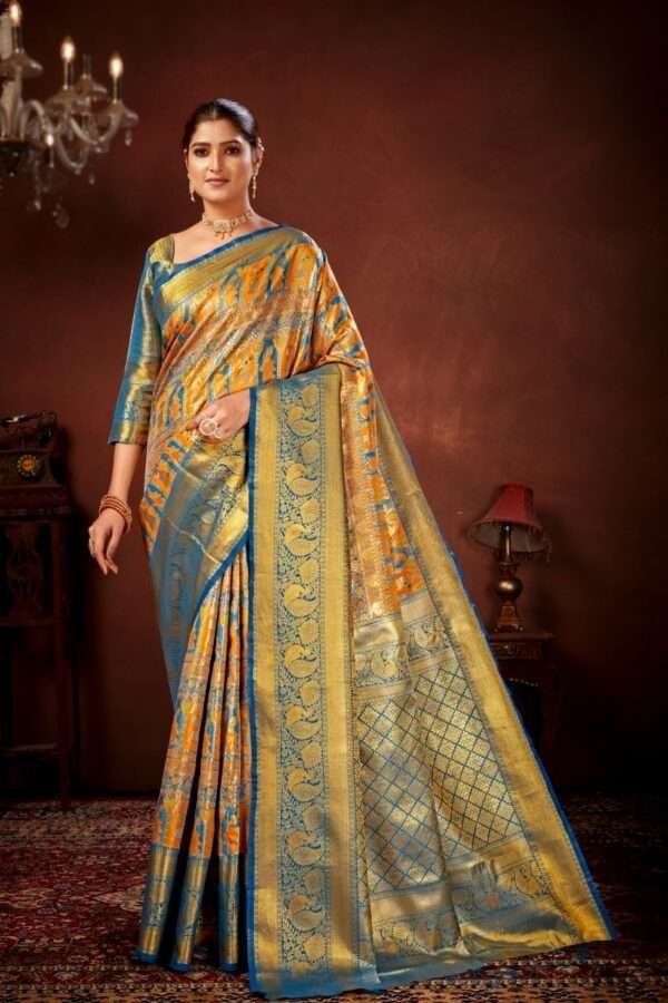 Mustard pure dharamavaram silk saree d6