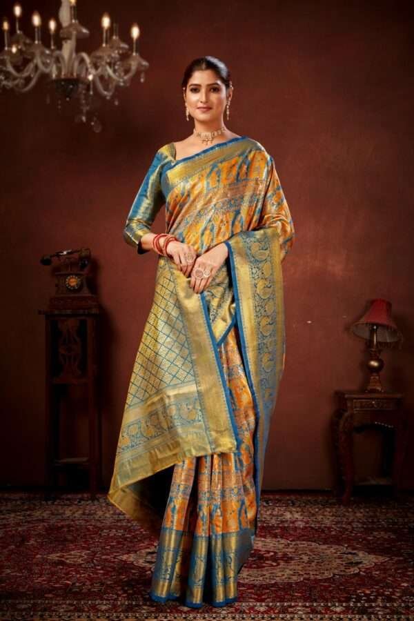 Mustard pure dharamavaram silk saree d6 - Image 2