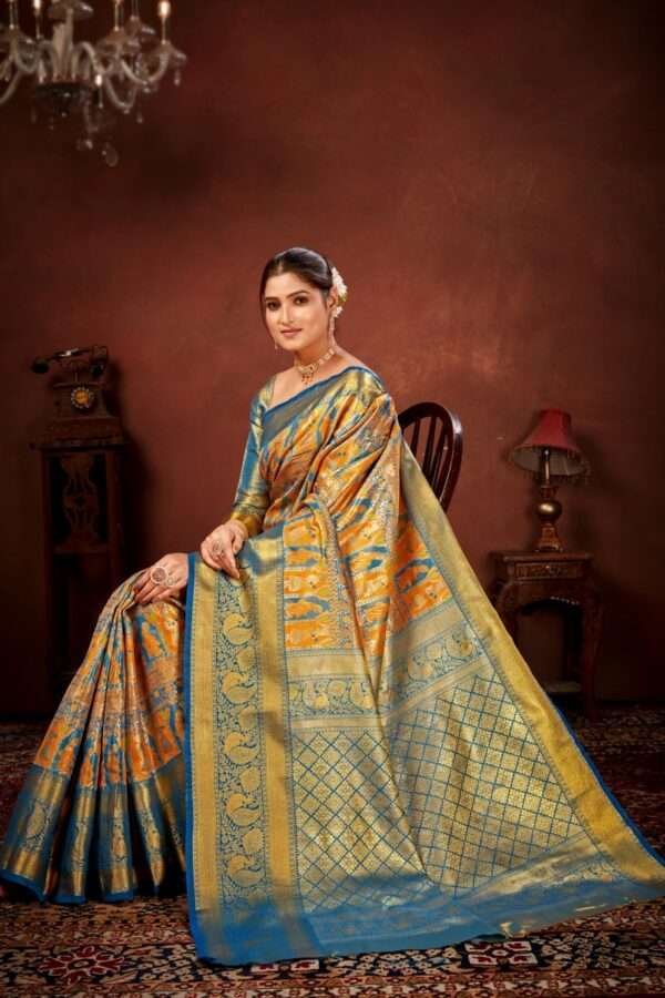 Mustard pure dharamavaram silk saree d6 - Image 3