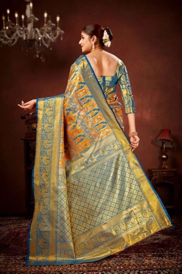 Mustard pure dharamavaram silk saree d6 - Image 4