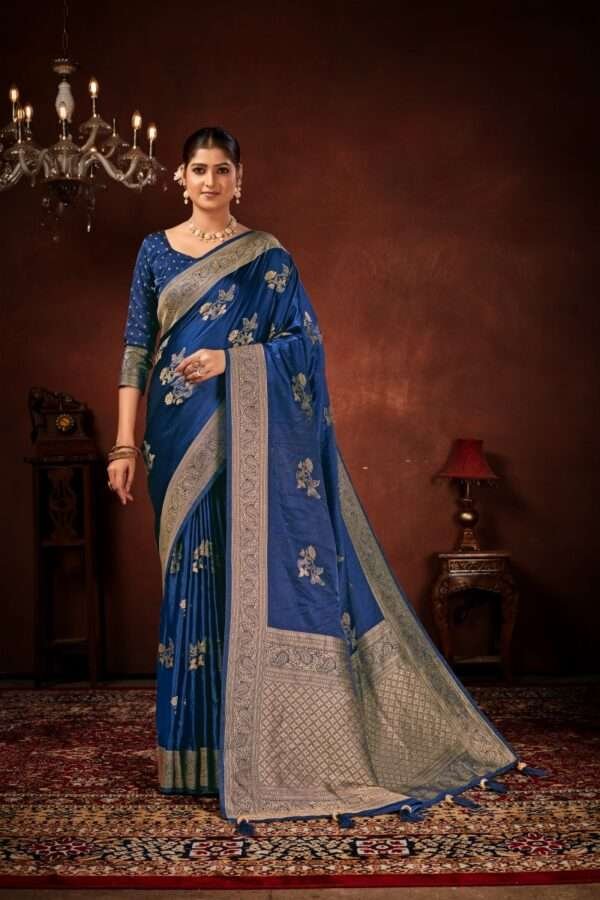 Navy blue pure satin silk saree vs3 - Image 2