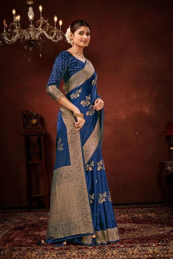 Navy blue pure satin silk saree vs3