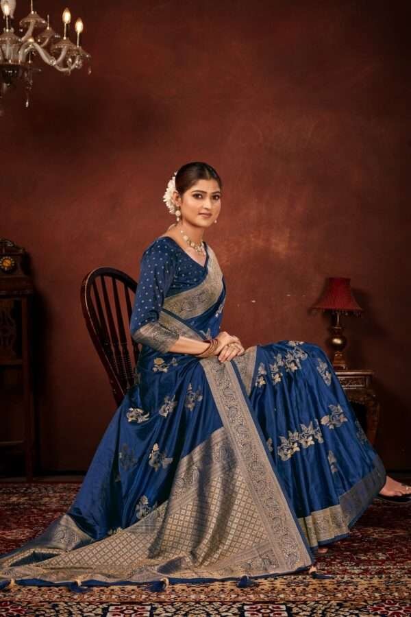 Navy blue pure satin silk saree vs3 - Image 3
