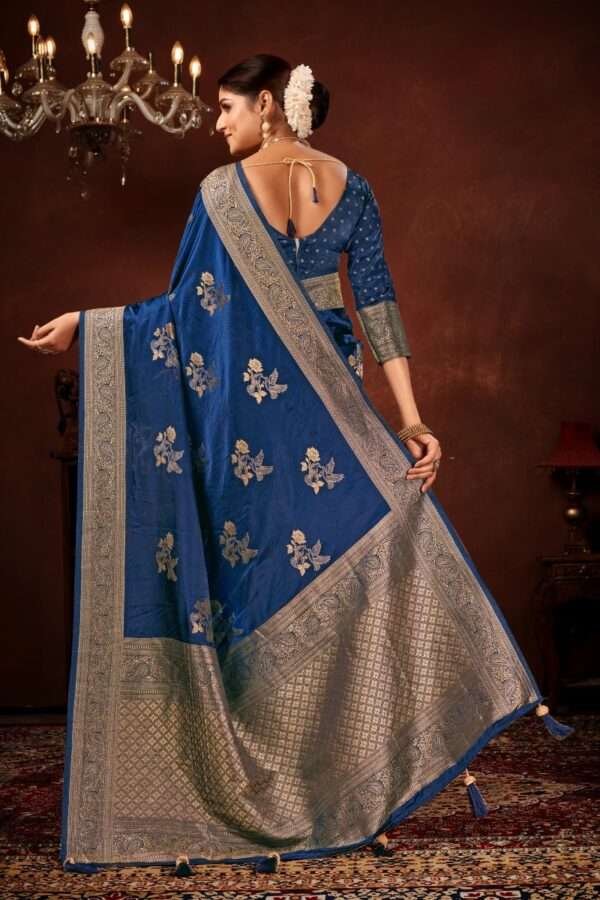 Navy blue pure satin silk saree vs3 - Image 4