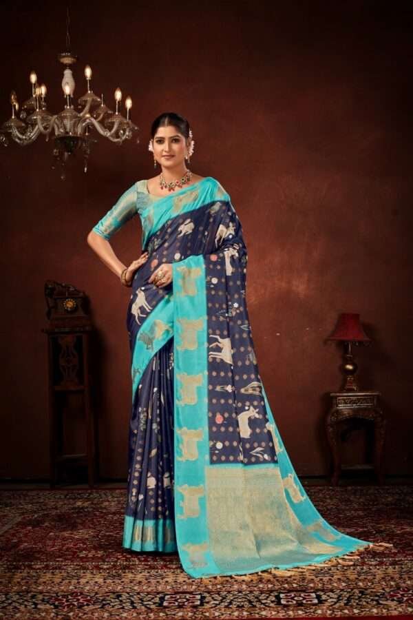 Navy blue semi soft silk saree pb1 - Image 4