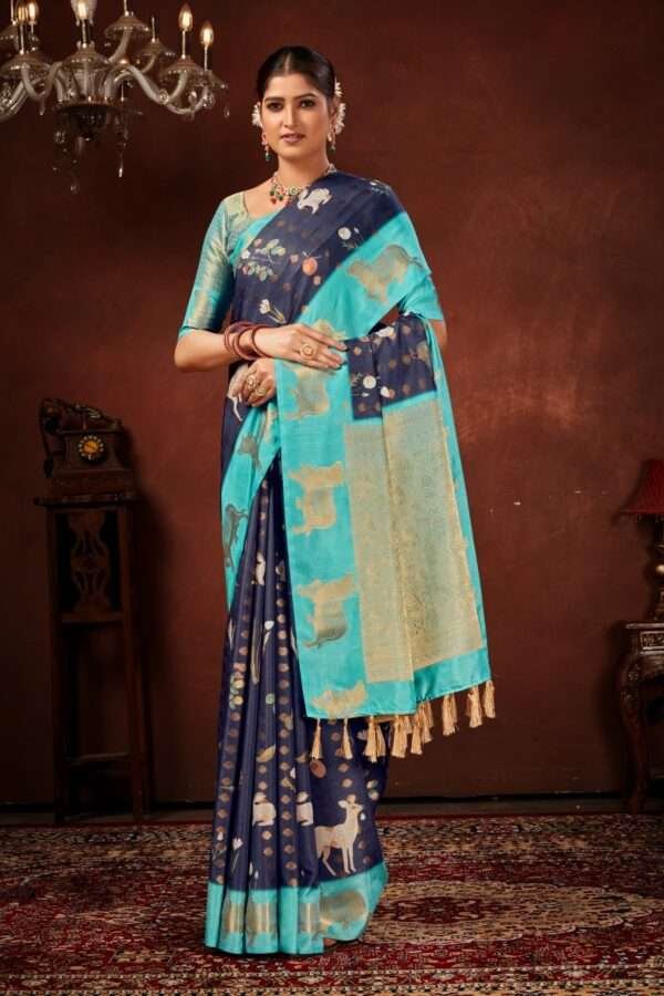 Navy blue semi soft silk saree pb1